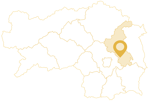 Landkarte der Steiermark mit Markierung in der Gemeinde Albersdorf-Prebuch